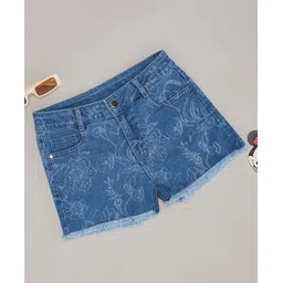 Pantaloons Junior Denim Floral Printed Shorts - Blue-picture-18