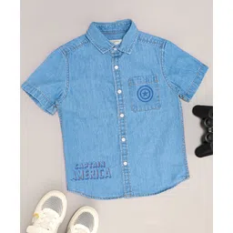 Pantaloons Junior Denim Marvel Avengers Featuring Half Sleeves Captain America Shield Printed Shirt - Blue-picture-27