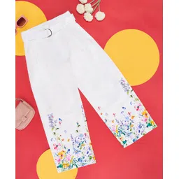 Pantaloons Junior Floral Printed Flared Trousers - White-picture-19