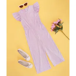 Pantaloons Junior Frill Sleeves Solid Self Design Jumpsuit - Lilac-picture-24