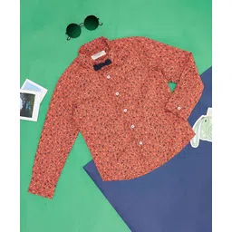 Pantaloons Junior Full Sleeves Floral Printed Shirt With Bow - Orange-picture-11
