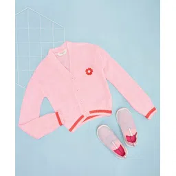 Pantaloons Junior Full Sleeves Floral Self Designed Sweater - Pink-picture-34