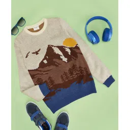 Pantaloons Junior Full Sleeves Mountain Theme Designed Sweater - Cream-picture-15
