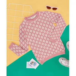 Pantaloons Junior Full Sleeves Pearls Embellished Motifs Designed Sweater - Pink-picture-27