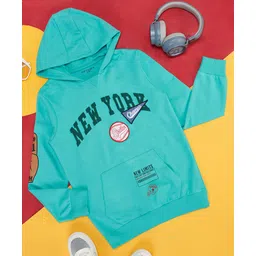 Pantaloons Junior Full Sleeves Placement Text Printed Cotton Hoodie - Mint Green-picture-11