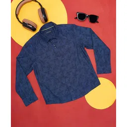 Pantaloons Junior Full Sleeves Seamless Floral Printed Shirt - Indigo Blue-picture-12