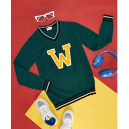 Pantaloons Junior Full Sleeves W Alphabet Patch Embroidered Sweater - Green-picture-20