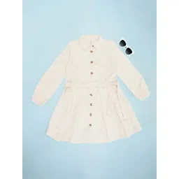 Pantaloons Junior Girls Antique White Cotton Solid Casual Dresses-image-22