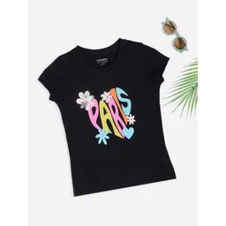 Pantaloons Junior Girls Black Typography Printed Applique T-shirt-picture-13