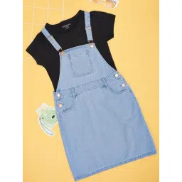 Pantaloons Junior Girls Blue Cotton Solid Dungaree-picture-33