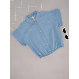 Pantaloons Junior Girls Blue Cotton Solid Shirt-picture-28