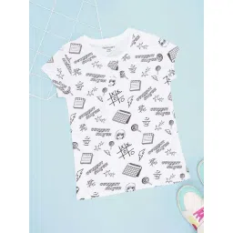 Pantaloons Junior Girls Bright White & Black Cotton Printed T-Shirts-picture-29