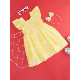 Pantaloons Junior Girls Cotton Round Neck Flutter Sleeve A-Line Dress-picture-37