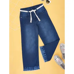 Pantaloons Junior Girls Flared Slash Knee Mid-Rise Cotton Light Fade Jeans-picture-36