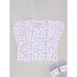 Pantaloons Junior Girls Floral Printed Round Neck short Flared Sleeves Top-picture-14