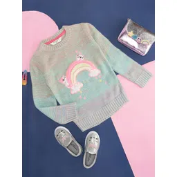 Pantaloons Junior Girls Graphic Self Design Ribbed Acrylic Pullover-picture-16