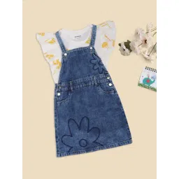 Pantaloons Junior Girls Medium Blue Printed Dungaree Set-picture-37