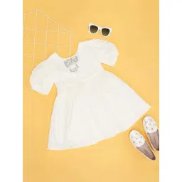 Pantaloons Junior Girls Off White Cotton Solid Casual Dresses-picture-29
