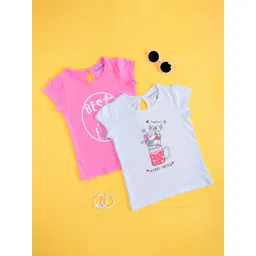 Pantaloons Junior Girls Pack Of 2 Graphic Printed Casual Cotton T-shirts-picture-15