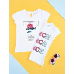 Pantaloons Junior Girls Pack Of 2 Typography Printed Cap Sleeve Cotton Casual T-Shirt-picture-12