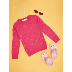 Pantaloons Junior Girls Pink Acrylic Printed Sweater-picture-29