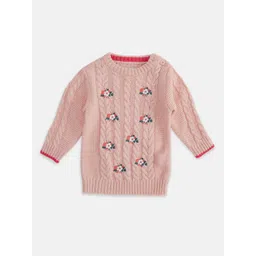 Pantaloons Junior Girls Pink & White Floral Embroidered Pullover-picture-12