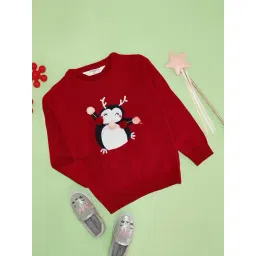 Pantaloons Junior Girls Red Acrylic Embroidery Sweater-picture-36