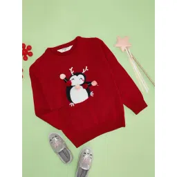 Pantaloons Junior Girls Red Acrylic Embroidery Sweater-picture-11