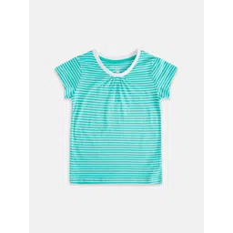 Pantaloons Junior Girls Sea Green & White Striped Cotton T-shirt image 1