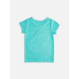Pantaloons Junior Girls Sea Green & White Striped Cotton T-shirt image 2