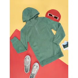 Pantaloons Junior Girls Sea Green Hooded Pullover Sweater-picture-12