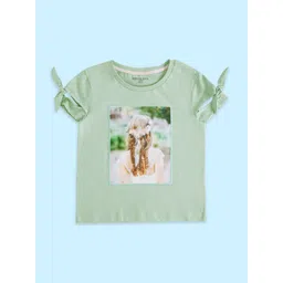 Pantaloons Junior Girls Sea Green Printed Cotton T-shirt-picture-14