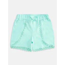 Pantaloons Junior Girls Sea Green Pure Cotton Shorts-picture-13