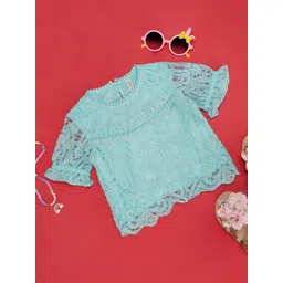 Pantaloons Junior Girls Self Design Bell Sleeves Lace Top image 1