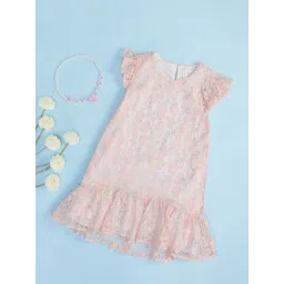 Pantaloons Junior Girls Self Design Flutter Sleeve Lace Cotton A-Line Dress-picture-37