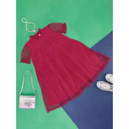 Pantaloons Junior Girls Self Design High Neck A-Line Dress-picture-17