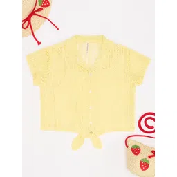 Pantaloons Junior Girls Self Design Shirt Collar Crop Shirt Style Top-picture-29