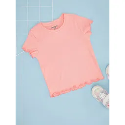 Pantaloons Junior Girls Solid Round Neck Cotton T-shirt-picture-36