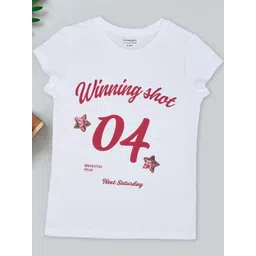 Pantaloons Junior Girls Typography Printed Round Neck Cotton T-shirt-picture-51