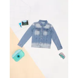 Pantaloons Junior Girls Washed Crop Denim Jacket with Patchwork-picture-44