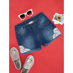 Pantaloons Junior Girls Washed Printed Denim Shorts-picture-49