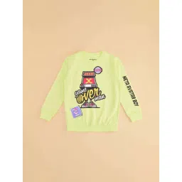 Pantaloons Junior Green Cotton Printed Full Sleeves Sweatshirt image 3