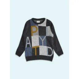 Pantaloons Junior Grey & Navy Cotton Printed Full Sleeves Sweater-picture-37