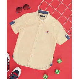 Pantaloons Junior Half Sleeves Animal Patch Embroidered Shirt - Yellow-picture-28