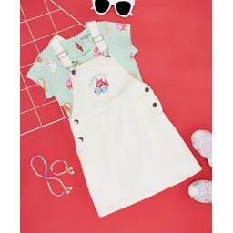 Pantaloons Junior Half Sleeves Fish Printed Tee & Dungaree Set - Bright White-picture-23