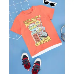 Pantaloons Junior Hot Coral Cotton Printed T-Shirt-picture-18