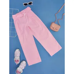 Pantaloons Junior Kids Crystal Rose Pink Cotton Flared Fit Trousers-picture-38