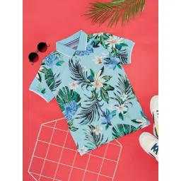 Pantaloons Junior Kids Dutch Canal Blue Cotton Floral Print Polo T-Shirt-picture-48