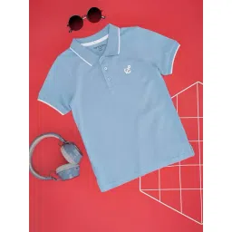 Pantaloons Junior Kids Dutch Canal Blue Cotton Logo Polo T-Shirt-picture-23