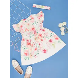 Pantaloons Junior Kids-Girls Floral Printed Flutter Sleeve Fit & Flare Dress-picture-11